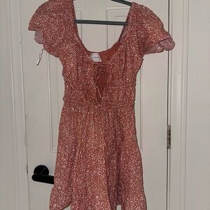 Sabo Skirt Floral Mini Dress in Rust